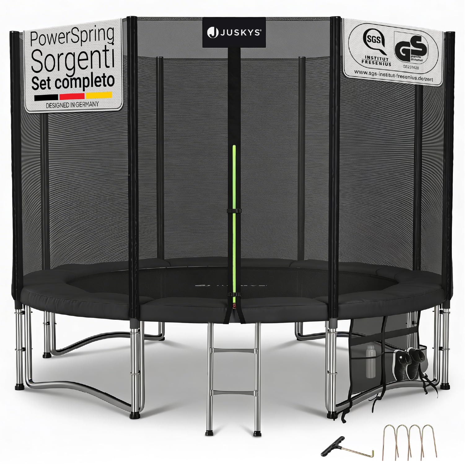 Juskys Trampolino JumpMaster – Ø 183/244/305/366 cm trampolino da giardino esterno con rete di sicurezza, scaletta PowerSpring Molla