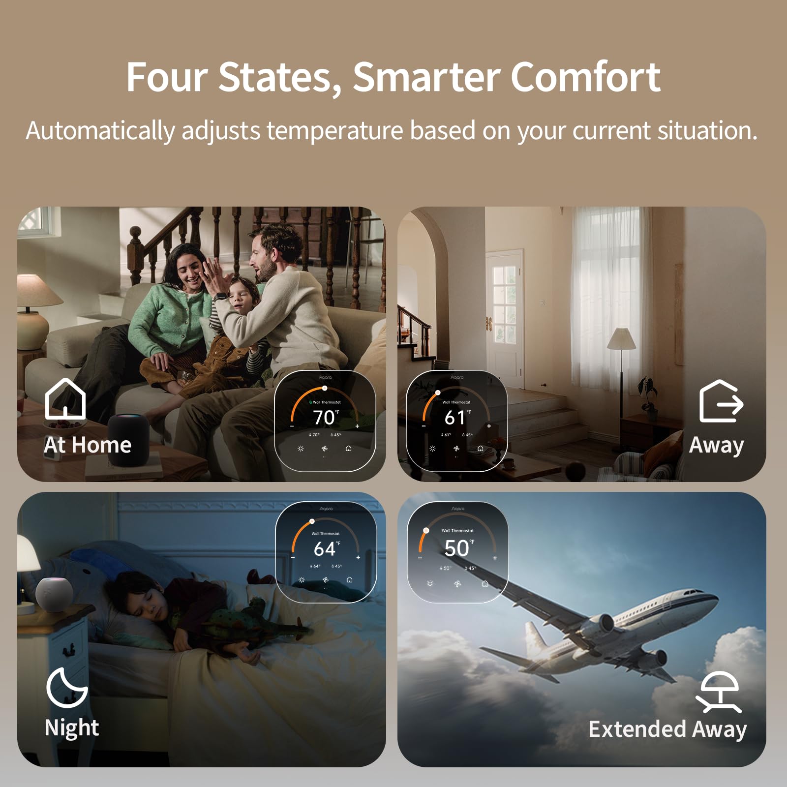 Aqara Smart Thermostat W200 with Apple Adaptive Temperature & Clean Energy Guidance, 4" Touchscreen, Matter Controller, Built-in Radar Sensor, Works with Apple Home, Siri, Google Assistant, Alexa - 4