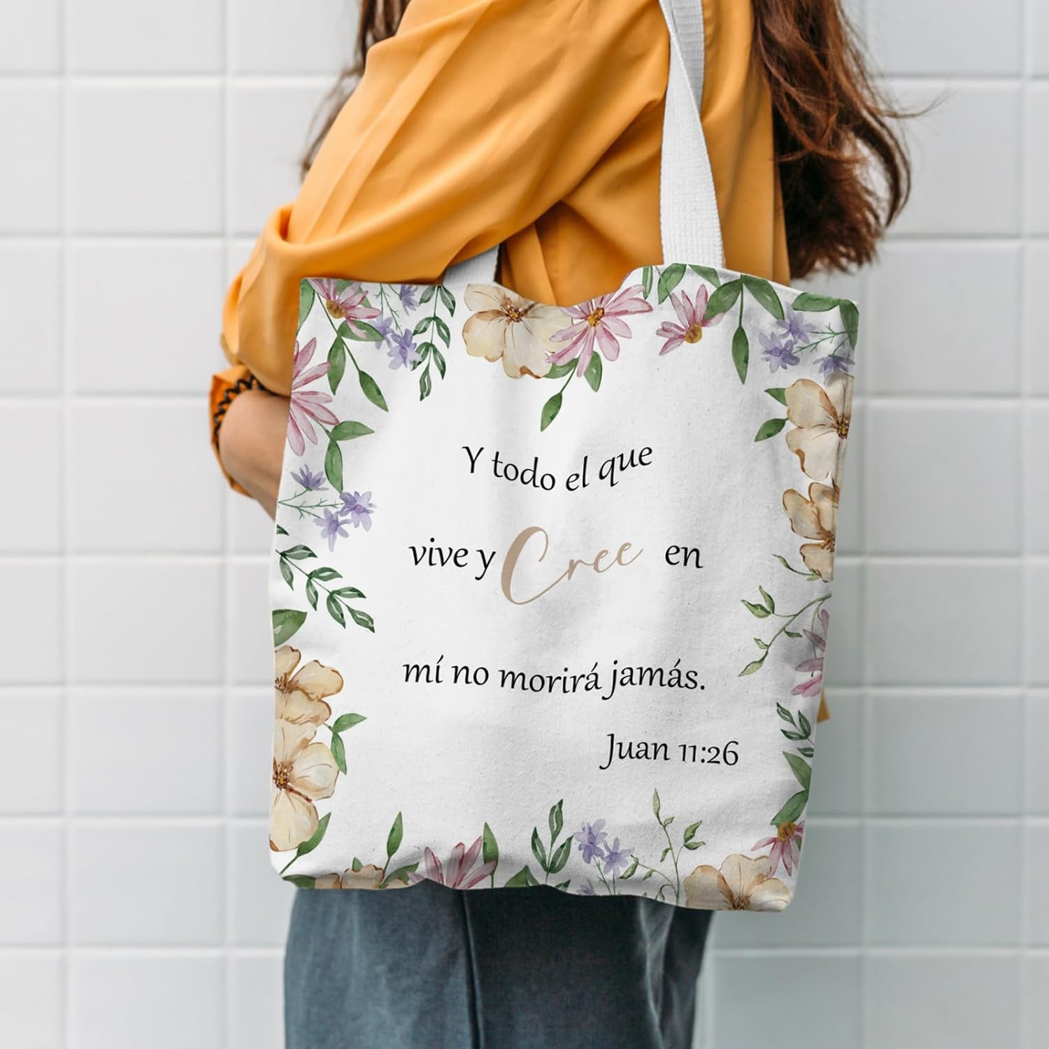 Huhumy 10 Pcs Christian Tote Bags for Women Mother's Day Church Bible Verse Canvas Tote Bag Inspirational Religious Gift (Fresh)