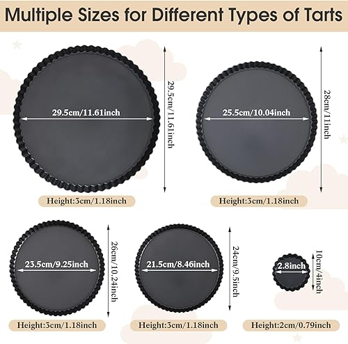 Miniatura 3 de 8 moldes antiadherentes de 4, 9.5, 10, 11, 12.6 pulgadas, con parte inferior extraíble, redondos, de acero al carbono, con bordes acanalados, para