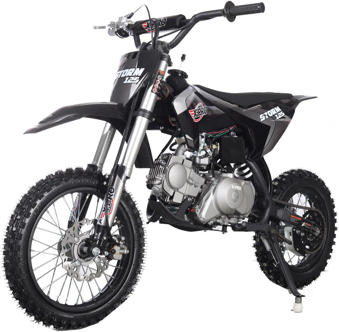 X-PRO Storm 125cc Gas Dirt Bike Pit Bike, Automatic Transmission, Inverted Front Shock Absorption,14"/12" Tires! (Black)