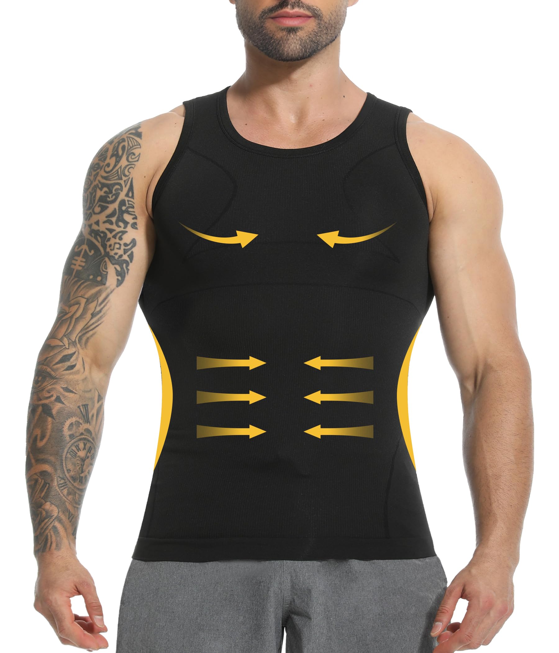 PODFANCompression Shirt Men, Slimming Tank Top, Gynecomastia Undershirts, Tummy Control Shapewear, Mens Body Shaper Vest