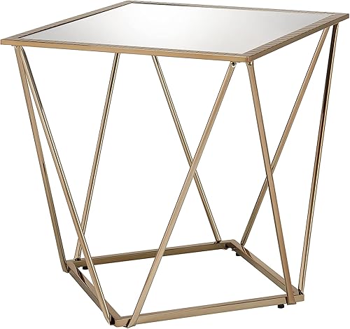 Knocbel Moderna mesa auxiliar con espejo con base de metal, mesa de té de cóctel lateral para sala de estar, capacidad de peso de 50 libras (dorado