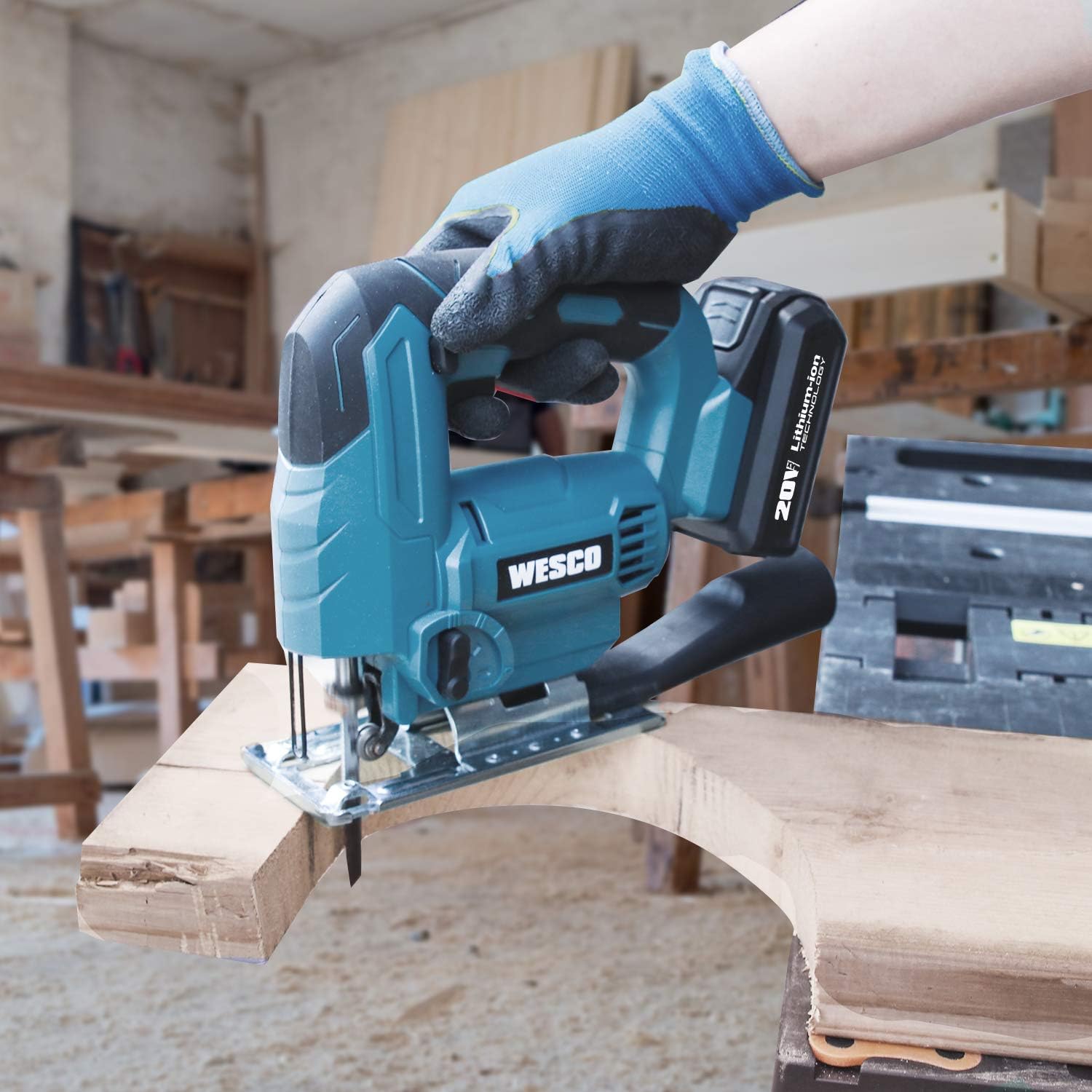 Lоwеѕt Prісе Cordless Jigsaw Tool, WESCO 20V 2.0A Jig Saw with Battery and Charger, 2500SPM, 45° Bevel Cutting, Adjustable Aluminum Base, 4 Orbital Setting for Woodworking (Dust Adapter/10pcs Saw Blade) WS2305U Gеt Chеар Prісе Cordless Jigsaw Tool, WESCO 20V 2.0A Jig Saw with Battery and Charger, 2500SPM, 45° Bevel Cutting, Adjustable Aluminum Base, 4 Orbital Setting for Woodworking (Dust Adapter/10pcs Saw Blade) WS2305U