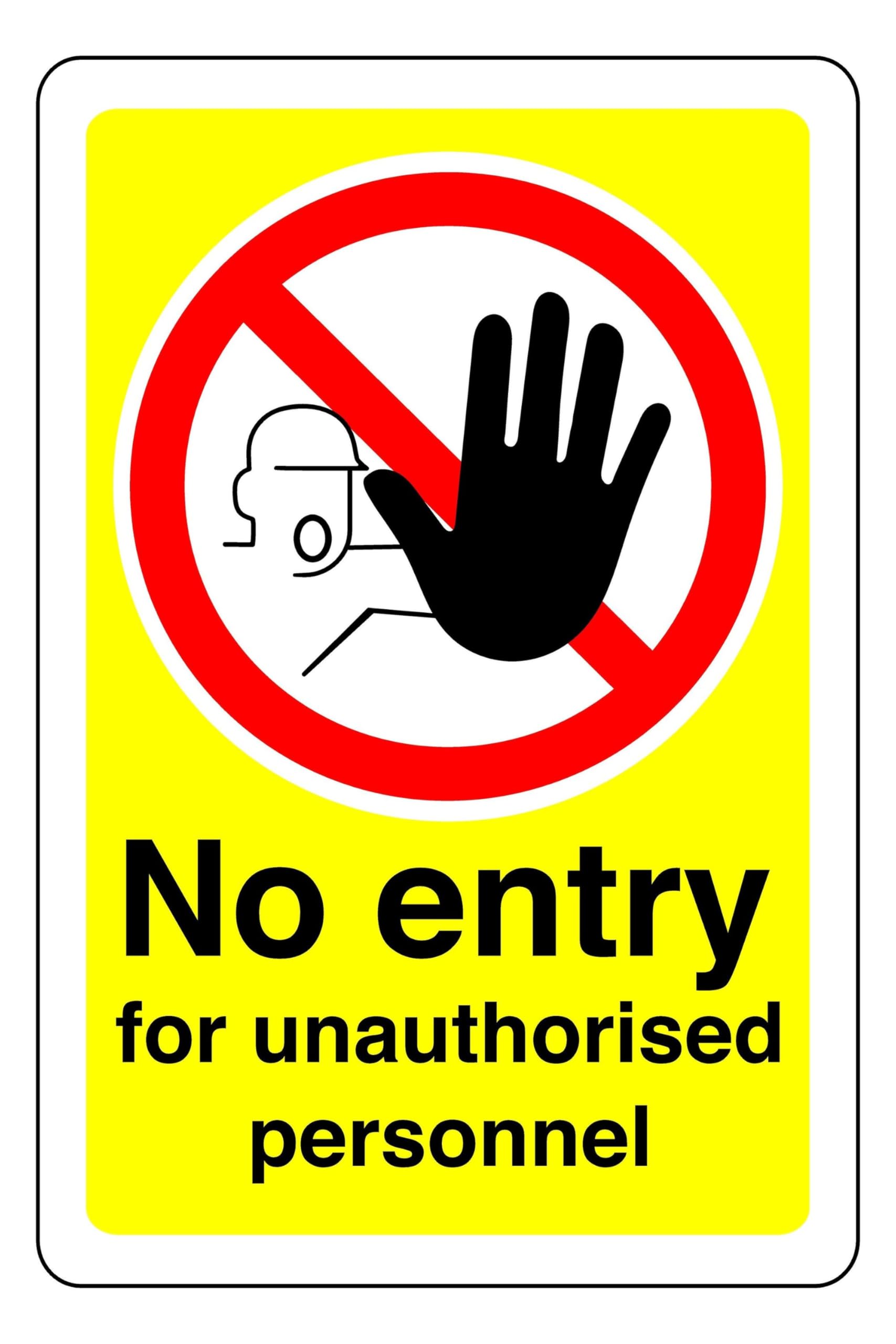 No Entry For Unauthorised Personnel - safety sign - 1.2mm Rigid plastic for indoor/outdoor usage (400mm x 300mm) Viewing Distance within 14m.