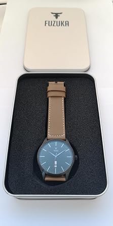Compeve Fuzuka Black Gun Metal Tan Leather Strap Dress Watch Japan Movement