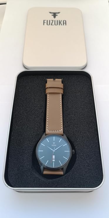 Compeve Fuzuka Black Gun Metal Tan Leather Strap Dress Watch Japan Movement