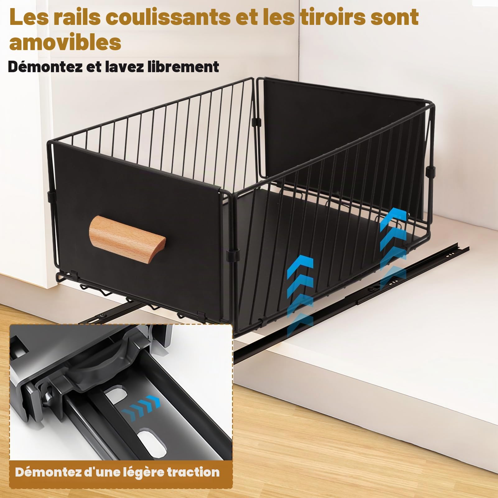 Lot de 2 Tiroir Coulissant Cuisine Extensible - Organisateur de Tiroir et Placard Sans Perçage, en Acier Inoxydable, 40 x 24 x 17 cm, Charge 20kg - Rangement pour Couverts, Épices, Bocaux