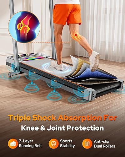 Miniatura 7 de Walking Pad with 15% 12-Level Auto Incline & Handle Bar, Trisomy 3.5HP Foldable Under Desk Treadmill, 450 LBS Capacity Treadmills for Home Hiking