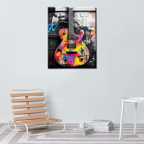 Miniatura 3 de Tucocoo Pintura al óleo estilo graffiti por números para adultos principiantes con marco, pintura de guitarra fresca por número sobre lienzo con