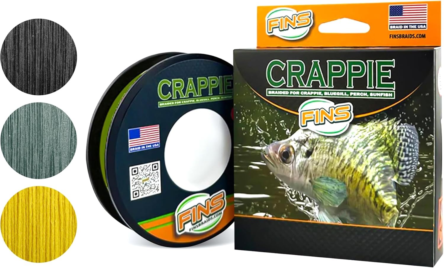 FINS Crappie Braided Fishing Line – Micro Diameter 4-Strand Ultralight Braid for Crappie, Perch, Sunfish and Panfish, High Visibility, Low Memory, Ultralight Freshwater Spinning Reel Braid