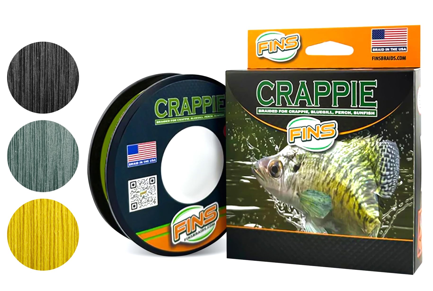 FINS Crappie Braided Fishing Line - Micro Diameter 4-Strand Ultralight Braid for Crappie, Perch, Sunfish and Panfish, High Visibility, Low Memory, Ultralight Freshwater Spinning Reel Braid