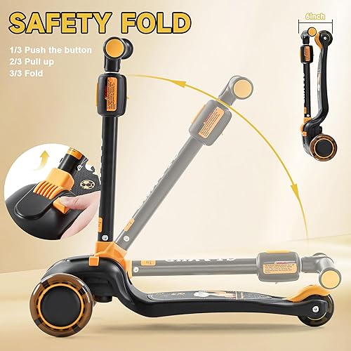 Miniatura 5 de GLAMUP Kick Scooter - Manillar ajustable de altura ajustable, scooter para niños de 3 ruedas con luces LED, adecuado para niños de 2 años, 6 años, 8