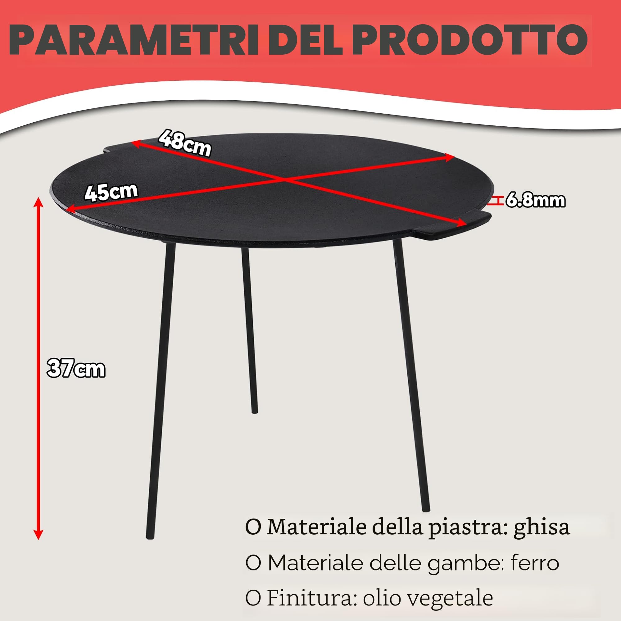 Froadp Piastra Ghisa Barbecue per Campeggio Tappetino per Grigliare a Gas o a Carbonella Padella per Grigliare con 3 Gambe e Borsa per Riporlo Barbecue Accessori per Feste in Giardino (Ø45cm)