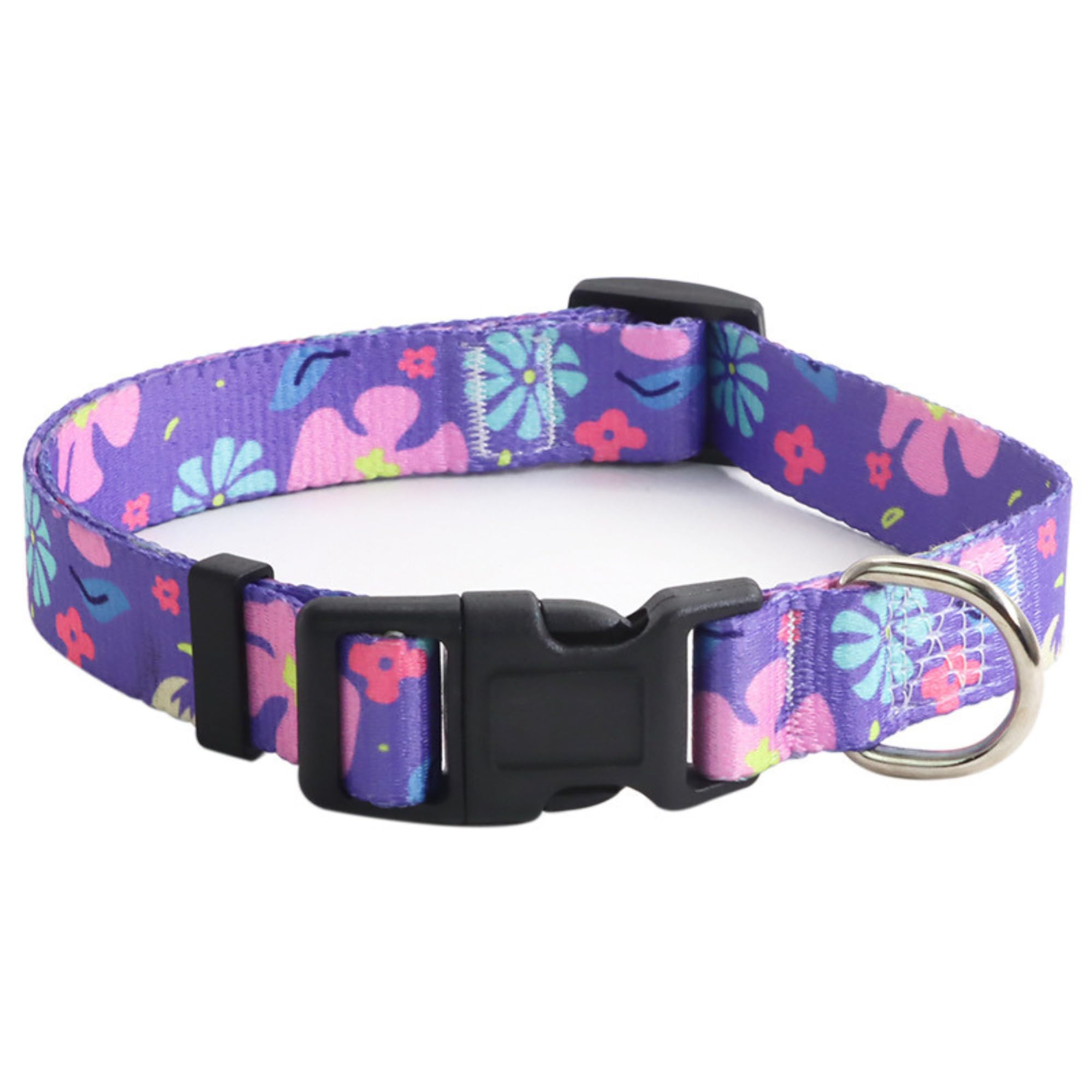 1 Stück Verstellbare Hundehalsband Blumen Muster Hunde Halsband Weich Nylon Material Hundehalsbänder für Hunde Training Verstellbare L(40-60CM) Lila