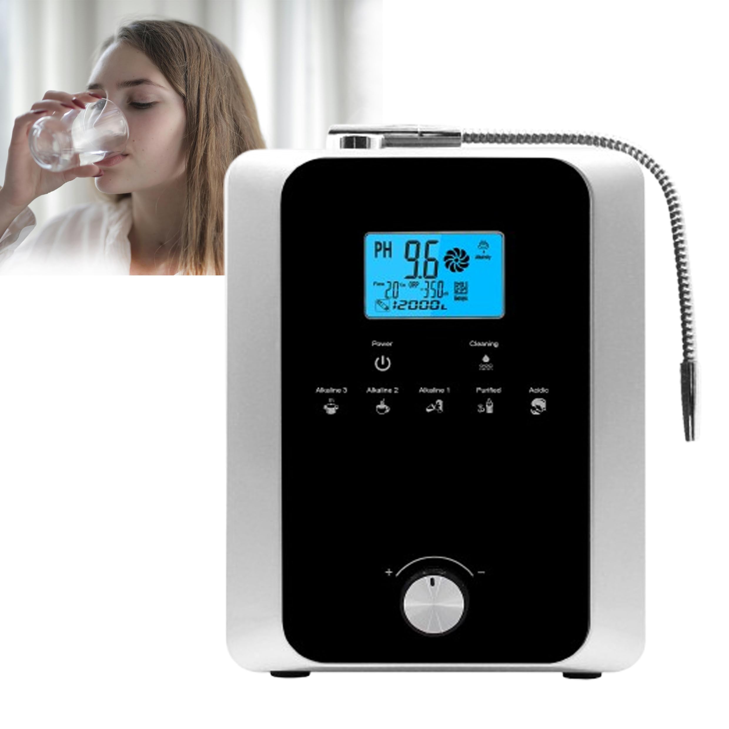 Generador de agua con hidrógeno de 2000 W, máquina ionizadora de agua, pH 3-11, ORP de 500 mV-800 mV, limpieza automática, filtro de agua con pantalla táctil LCD,Black-B