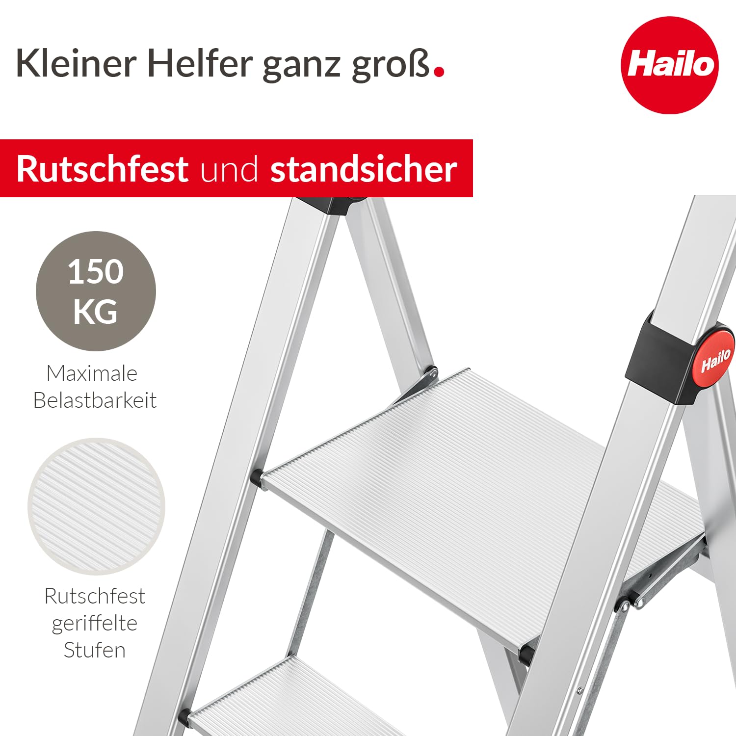 Selekta by Hailo | Alu-Sicherheits-Trittleiter | DK40 Basicline Design | Steighilfe 2 stufig