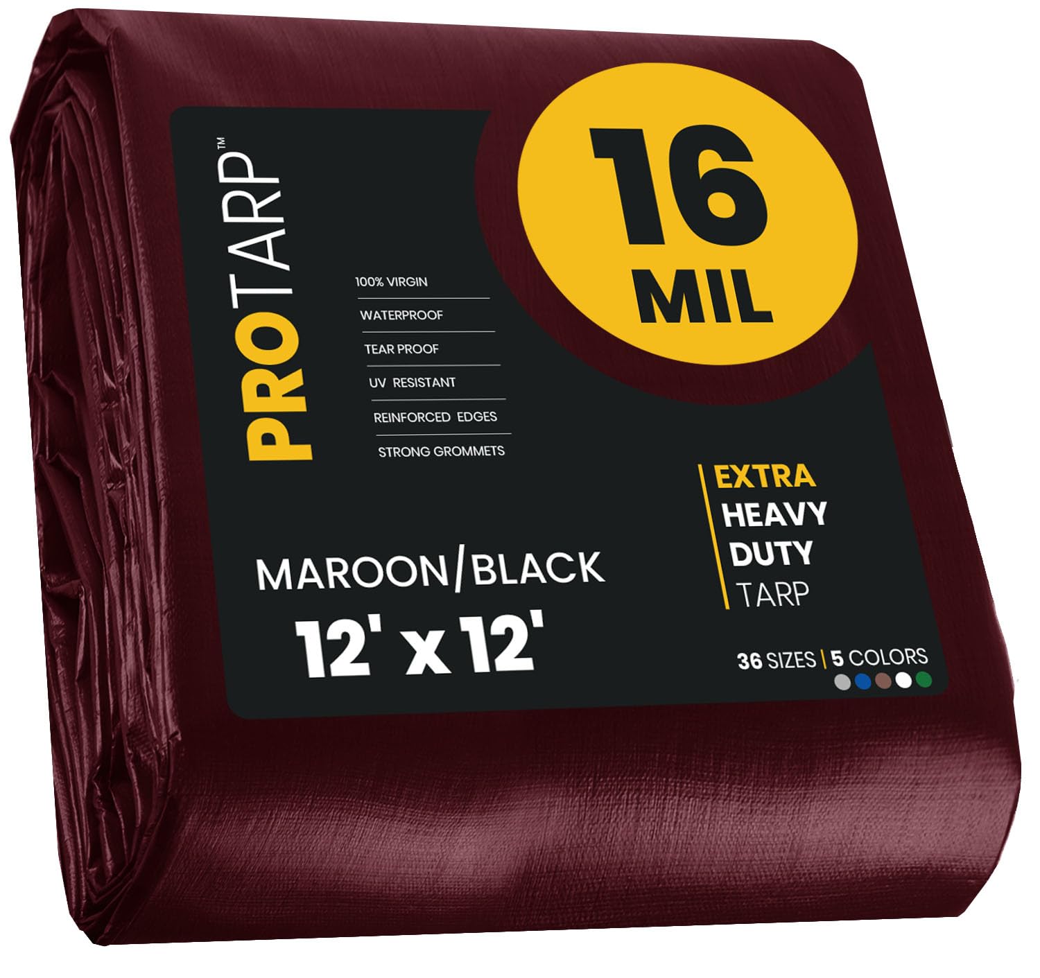 PROTARP Extra Heavy Duty 16 Mil Tarp Cover Maroon/Black 12x12