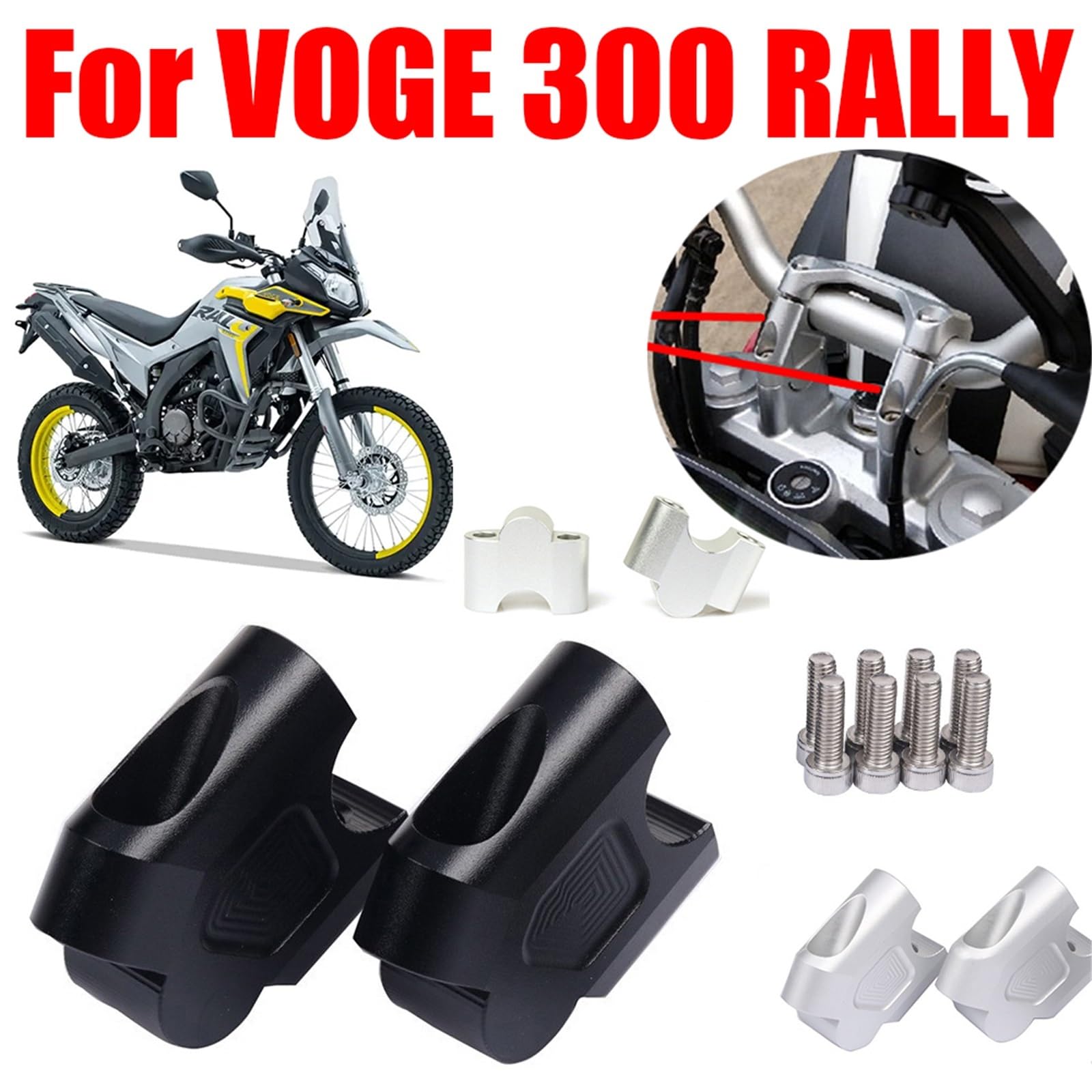 Mostek kierownicy motocykla Pasuje do akcesoriów VOGE 300 GY 300GY Podstawka kierownicy Zacisk do mocowania Uchwyt Podniesienie Adapter cofania(A Just Height-silver)