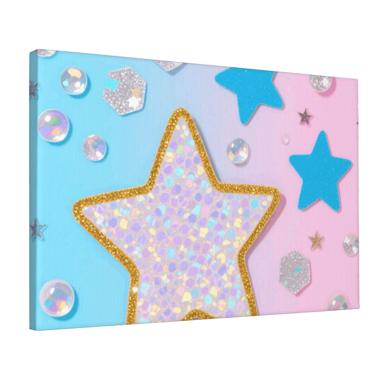 Fodpand Blue Star Glitter Unframed Canvas Wall Art,Modern Posters Print Wall Decor Canvas Oil Painting For Bedroom Living Room Bathroom Wall Hanging Artwork Ready To Hang 12"X18"
