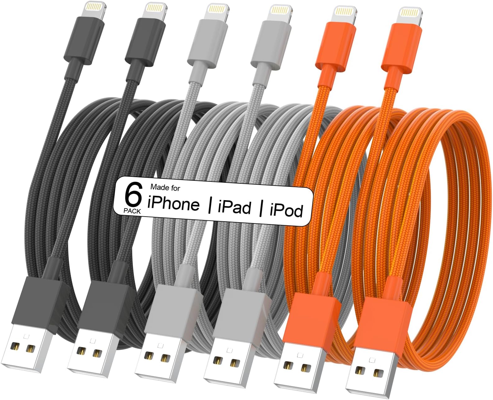 [Apple MFi Certified] 6Pack(3/3/6/6/6/10 FT) Original iPhone Charger Fast Charging Lightning Cable iPhone Charger Cord Compatible with iPhone 14/13/12/11 Pro Max/XS MAX/XR/XS/X/8/7 Plus iPad AirPodsCarbonfree Certified