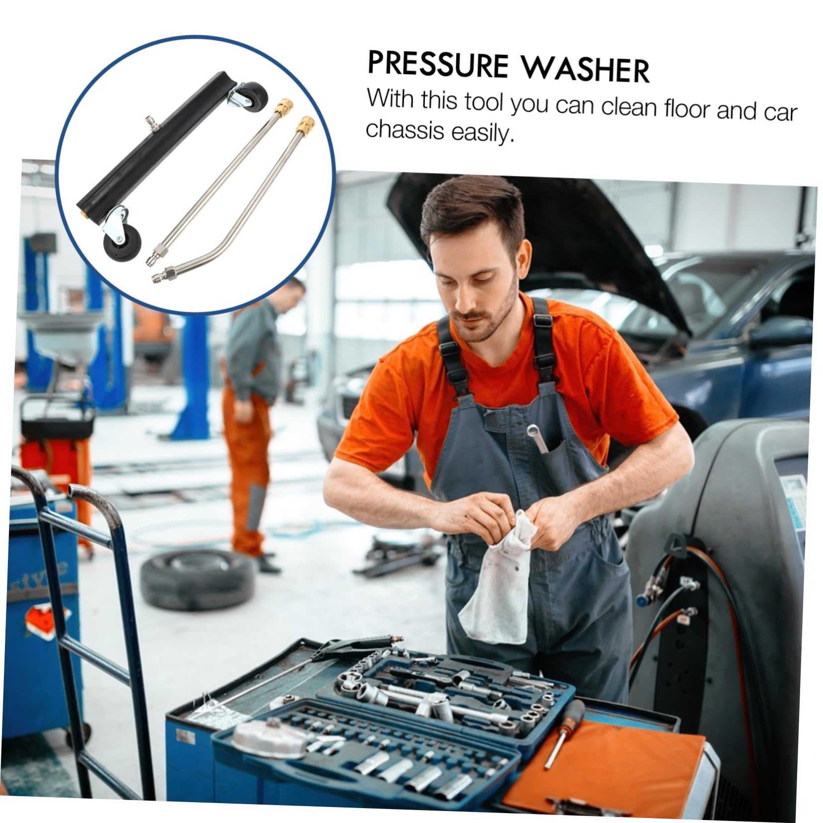 Spazzola per Pulizia sotto Auto Ruote Girevoli in Acciaio Inox e Ottone, Accessorio per Idropulitrice per Pulizia Telaio Veicolo