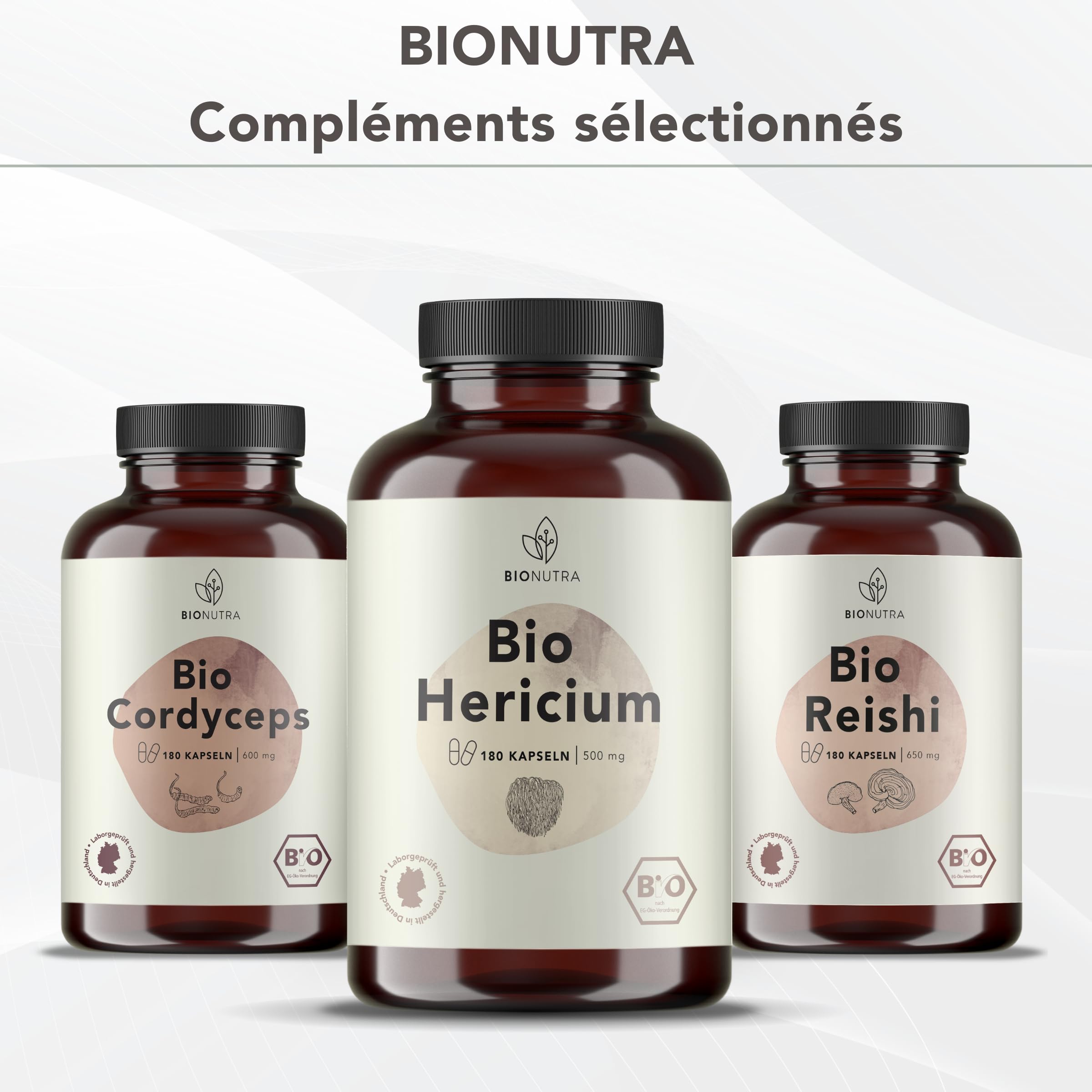 BIONUTRA® Gélules de Chaga bio hautement dosées, 1200 mg/jour, contrôlées résidus, fabrication allemande, véganes, sans lactose ni gluten, sans additifs, champignon Chaga bio, 180 pièces x 600 mg
