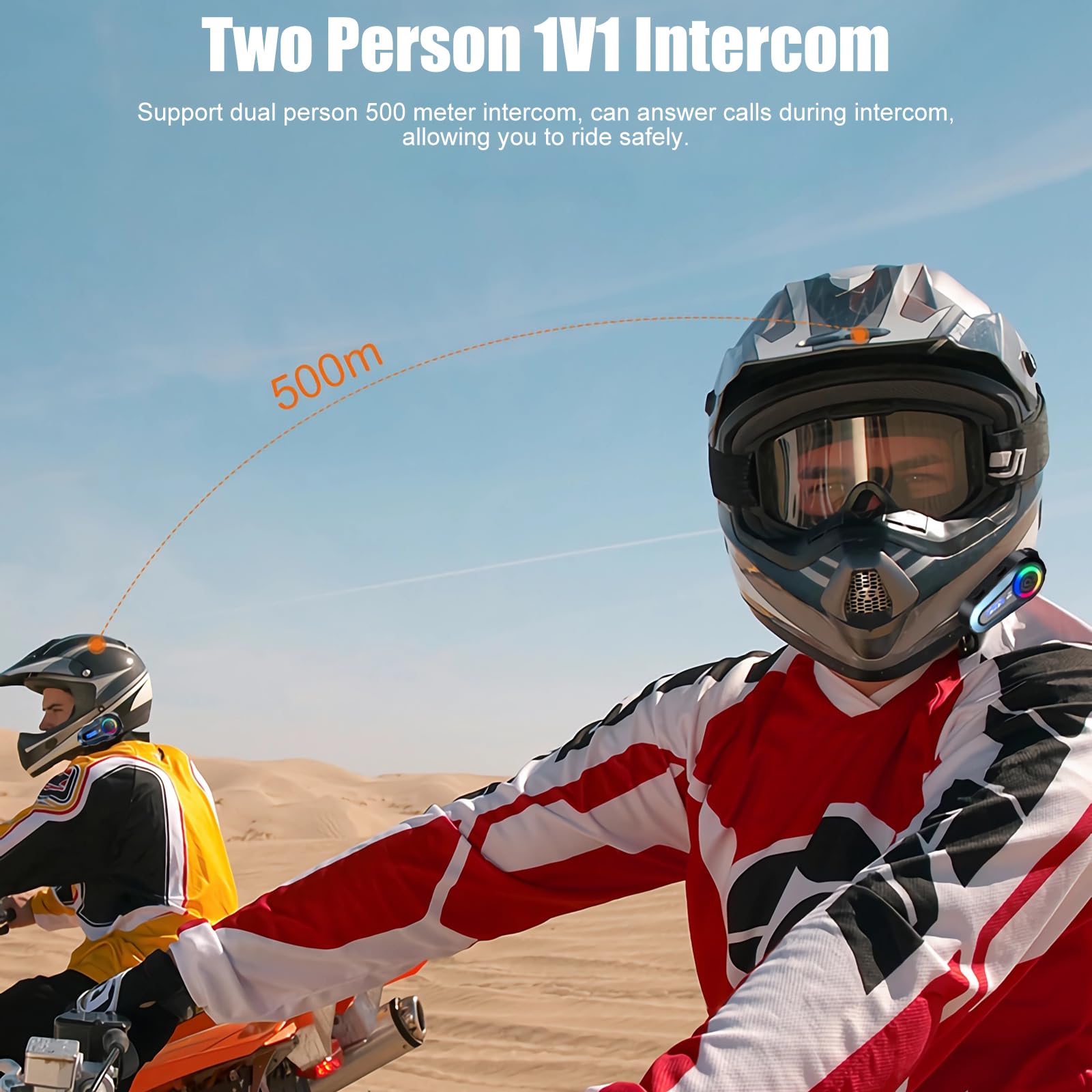 OBEST Zestaw słuchawkowy motocyklowy Intercom, kask motocyklowy Bluetooth 5.3, słuchawki z redukcją szumów z głośnikami Hi-Fi, dzielenie się muzyką, interkomem, odpowiedni do jazdy konnej, jazdy na