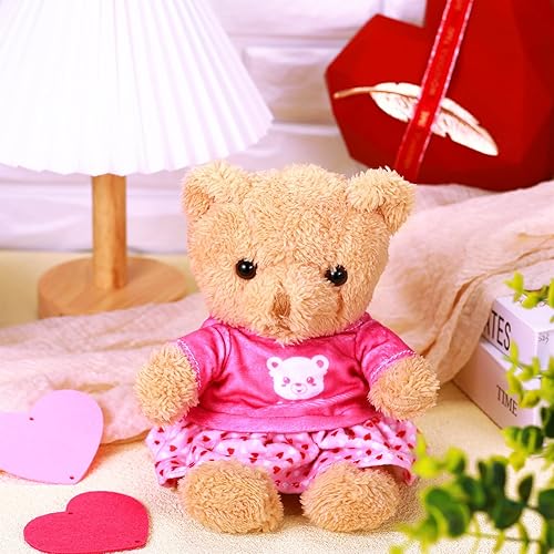 Miniatura 5 de MiniInflat Oso de peluche para el día de San Valentín de 10 pulgadas con ropa extraíble, oso de felpa suave, lindo oso de peluche, juguete de