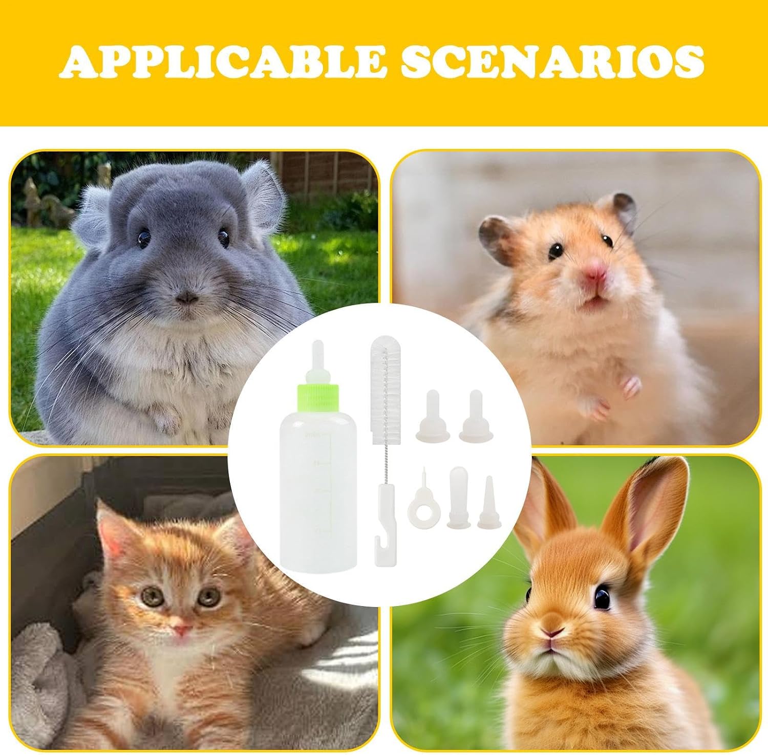 Kitten Bottles for Nursing Kit Small Animal Nipple Feeder | Feeder Replacement Nipples, Cleaning Brushes for Small Pet Water Bottle, Kitten Puppy Nursing Feeder, Gerbil Cat Feeding