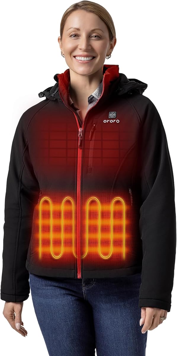 ORORO Women's Heated Jacket with Heated Collar, 4 Heat Zones Heated Coat with Battery (Charger Not Included)