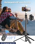 Yeaki 71" Phone Tripod,Tripod for iPhone with Fill Light and Rechargeable Remote,Aluminum Selfie Stick Phone Stand Compatible with Cell Phone/Camera/Ring Light/DJI/GoPro