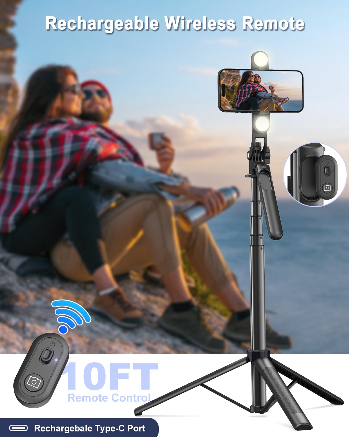 Treppiede per selfie da 175,3 cm con luce