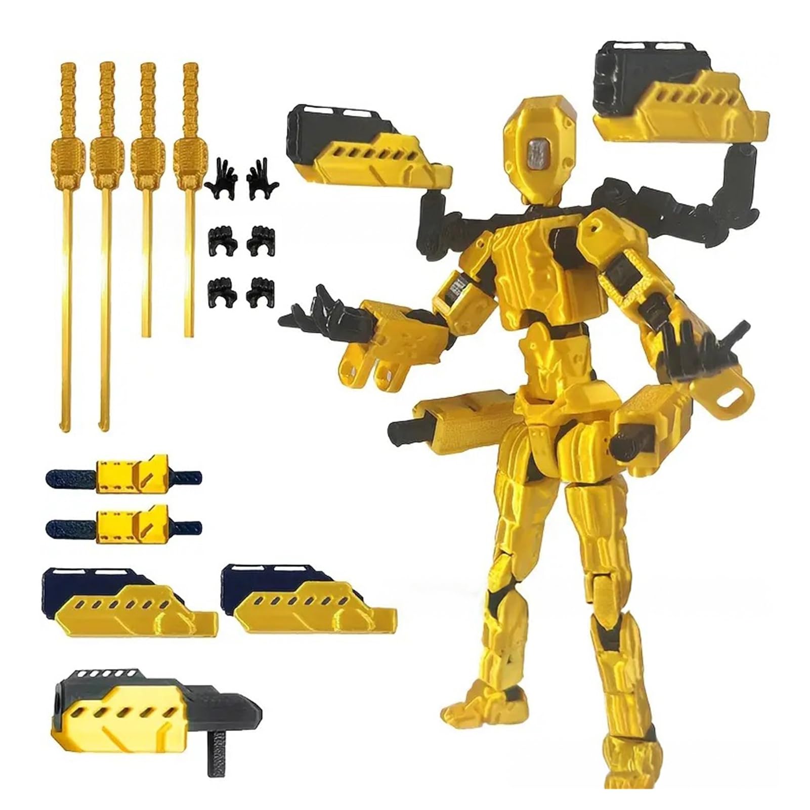 HshDUti T13 Action Figure Set (Assembly Completed), 3D Printed Multi-Jointed Movable Titan13 Lucky Dummy 13 Mobile Robot, Nova 13 Action Figures Desktop Decorations for Game Lovers Toy Golden