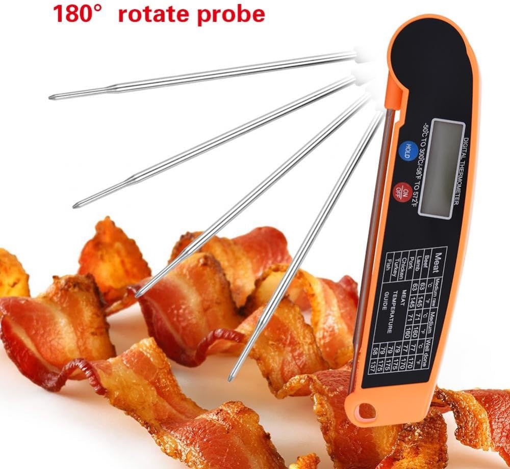 review BBQ Thermometer,Food Thermometer Digital Meat Thermometer with Foldable Probe for Grill(Orange)