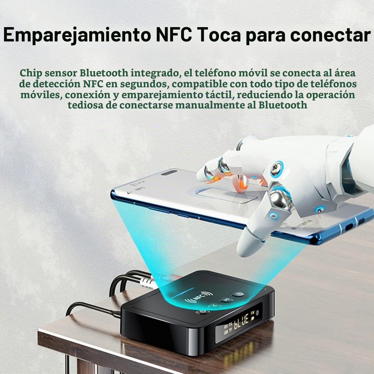 Adaptador Bluetooth 5.0 NFC, Receptor y Transmisor USB 3 en 1 Con Jack 3.5 mm RCA/AUX Para Coche, PC, TV, Teléfonos Inteligentes - Plug and Play
