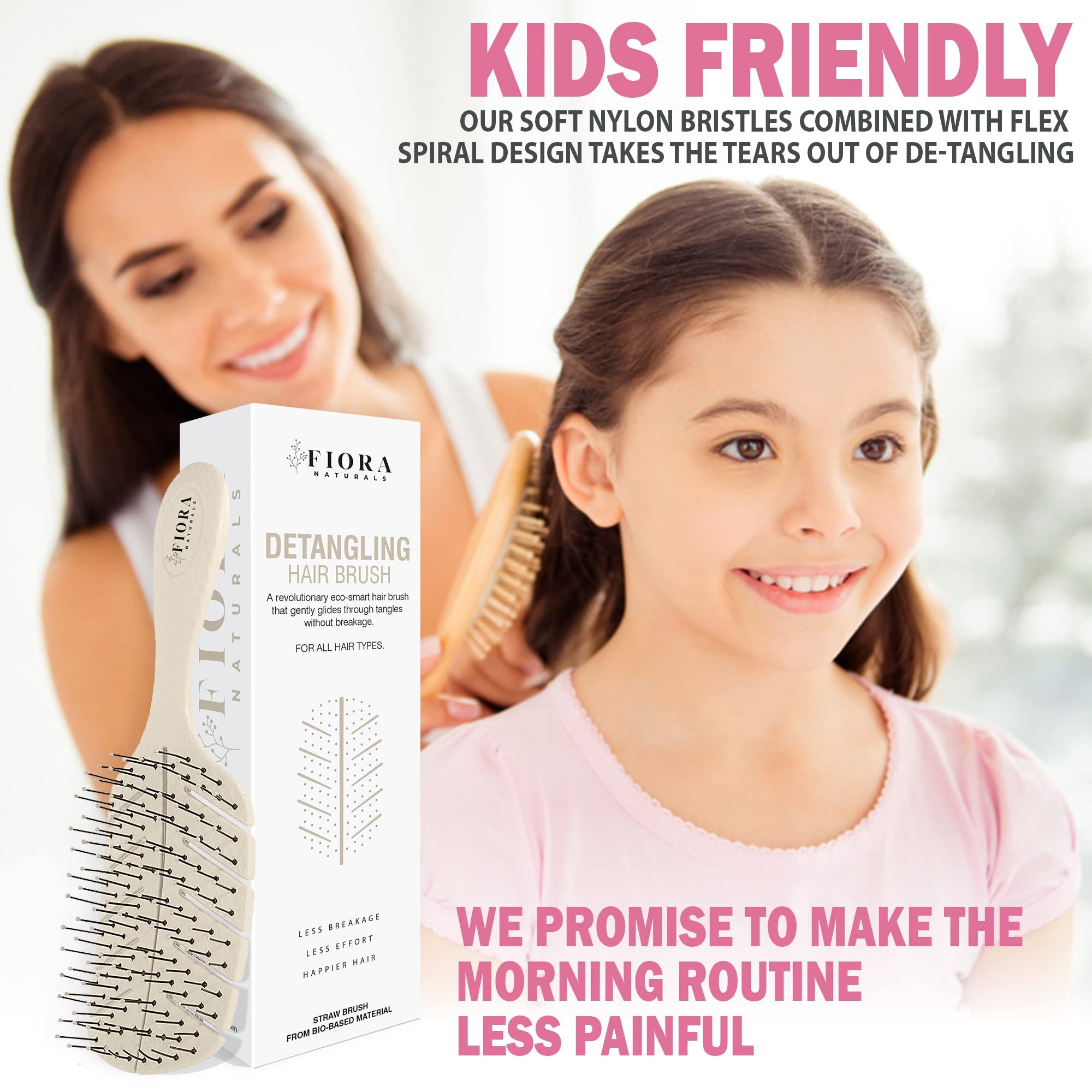 Fiora Naturals - Cepillo desenredante 100% ecológico con cerdas ultrasuaves, se desliza a través de los enredos con facilidad, para cabello rizado, fino, negro natural, mujeres, hombres, niños, seco