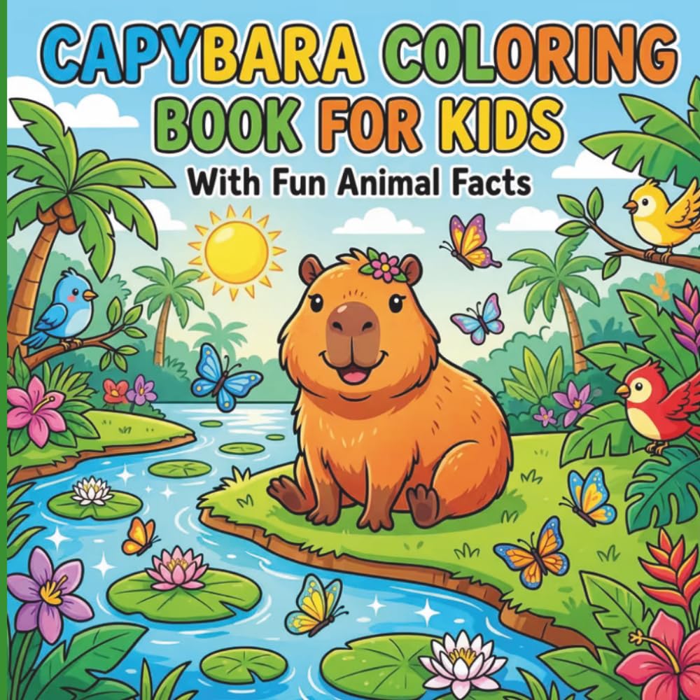 Capybara Coloring Book For Kids: Adorable Capybara Coloring Pages With Fun Facts, Silly Jokes, and Animal Friends for Kids Ages 4–8