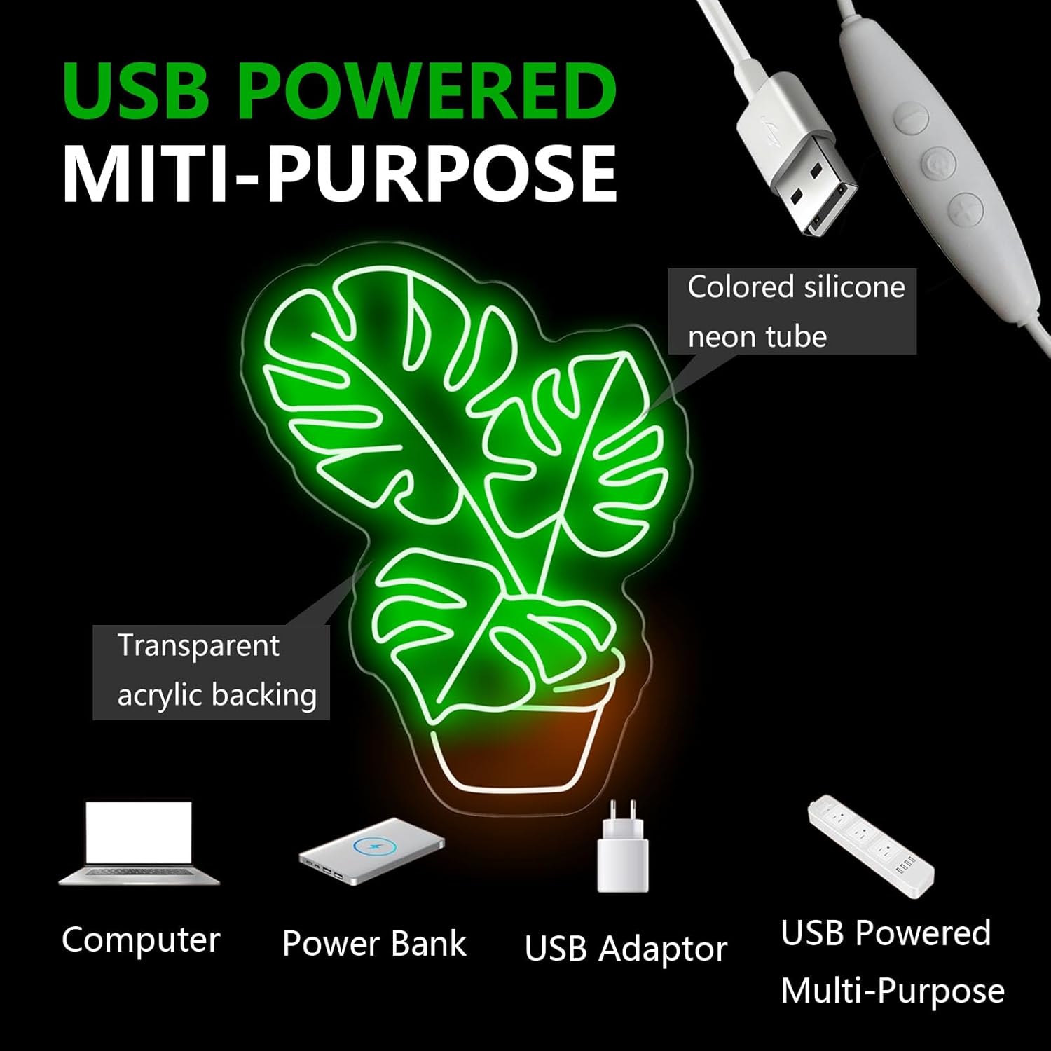 Monstera Neon Sign Monstera Leaf Led Neon Light for Wall Deocor Plant Neon Sign leaf Led Neon Light for Bedroom Living Room Bar Flower Shop Business Party Gift for Boys teens（16.5in*13in）