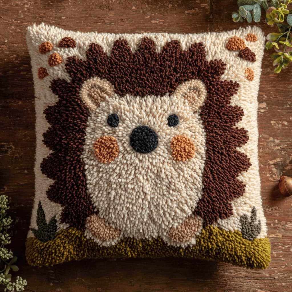 AxiangziK Latch Hook Cushion Kits,Hedgehog DIY Needlework Pillow Cover Cushion Rug Making Kit,17X17Inch Handmade Embroidery Kits, Decorative Throw Pillow Cover for Sofa Cushions, Bedroom Decor