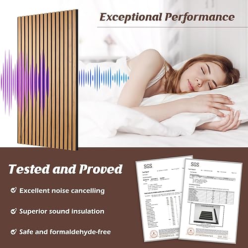 Miniatura 2 de Paneles de pared de listones de madera, paquete de 2 paneles acústicos de 46.46 x 23.82 pulgadas, panel de pared acanalado 3D que absorbe el sonido