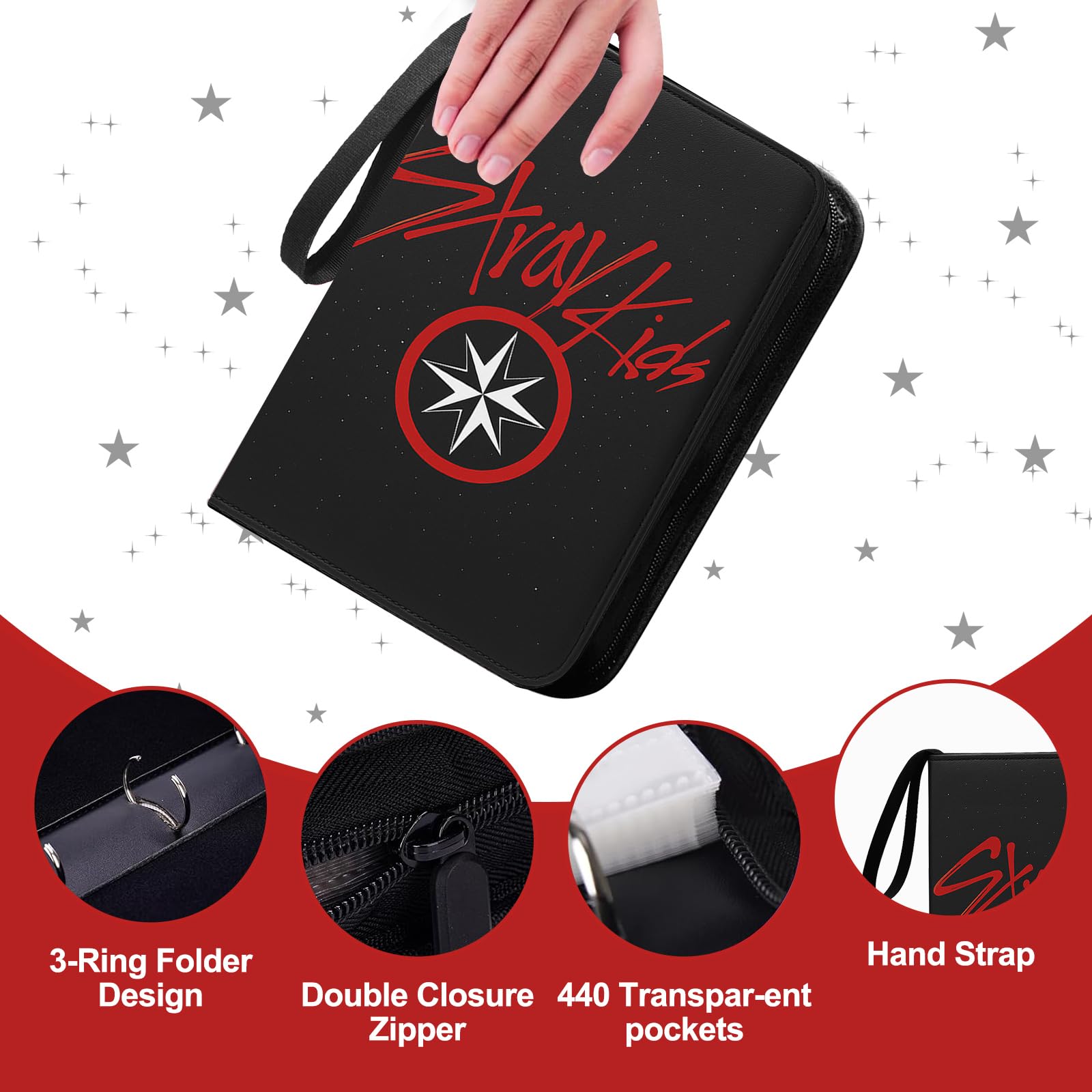 Stray Kids Photocard Binder 400 Pockets, 3 Ring Kpop Binder with 4 Pockets, Total 50 Pages, Cute Cartoon Card Collector - Image 2
