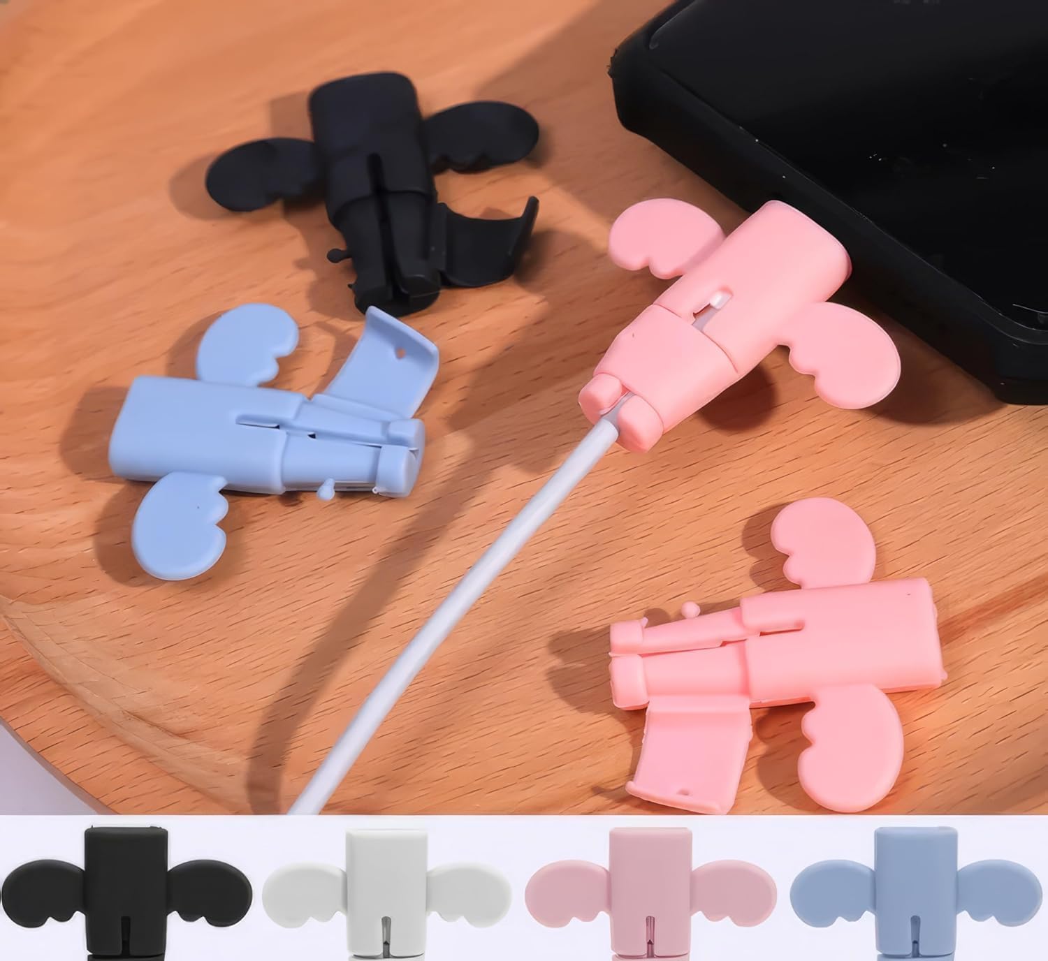 Ganraj Silicon Charger Cable Protector | Universal Silicon Angel Wings Charging Cable Protector Anti-Break Cord Saver | Data Cable Cover | Multi-Color Pack of 6 1 1