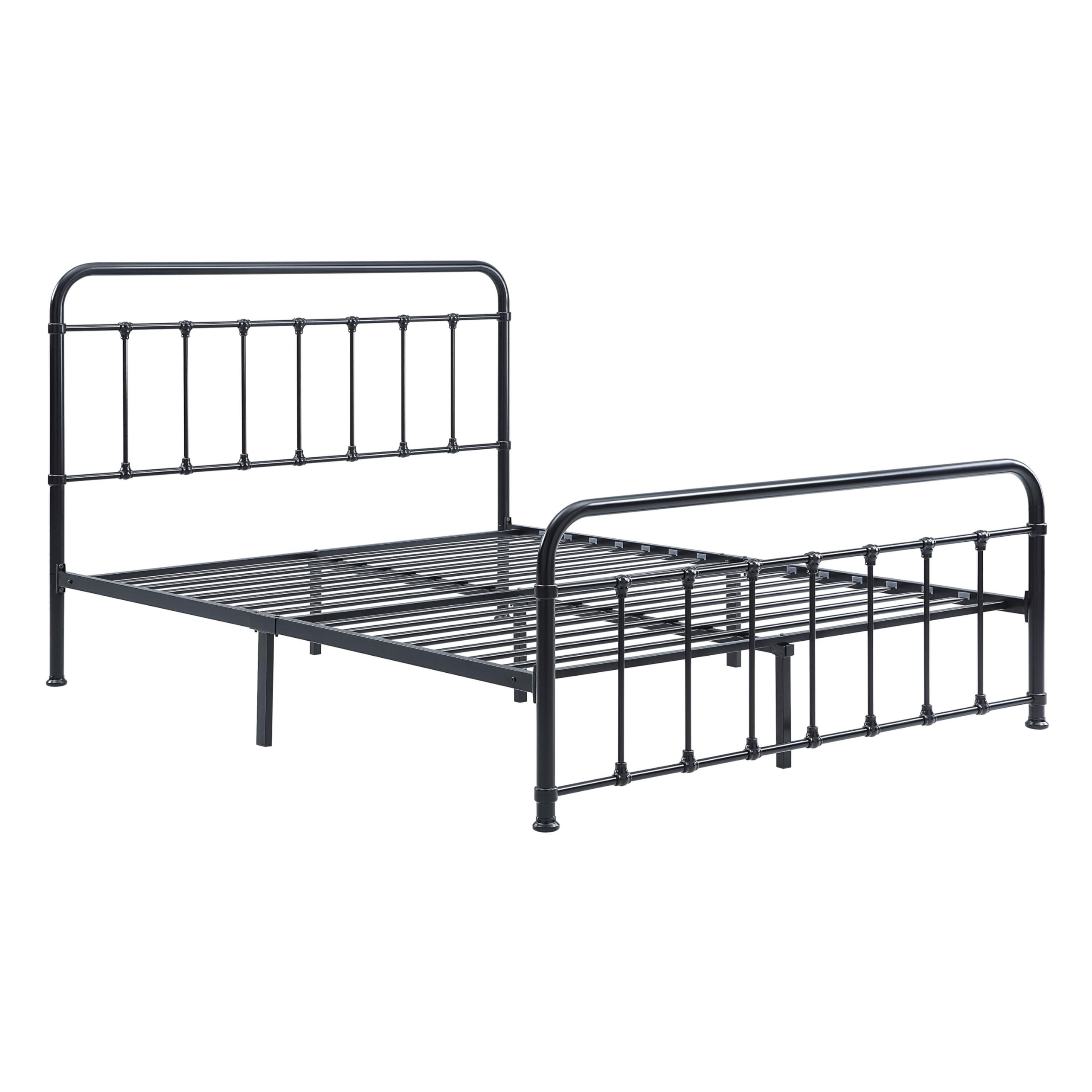 Benjara BM314225 Ryan Queen Platform Bed - Slatted Headboard - Footboard - Metal Frame - Black