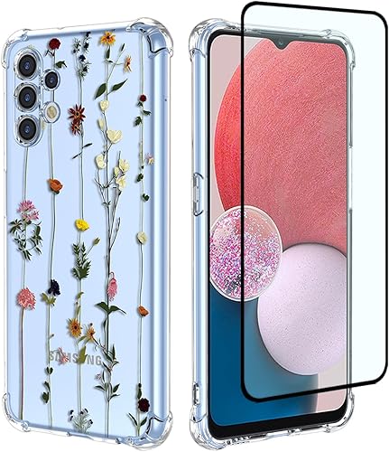 GTBDEKI Funda para Samsung Galaxy A13 4GA13 LTE 4G (no A13 5G), SM-A135F, con protector de pantalla, funda transparente con patrones de jardín de