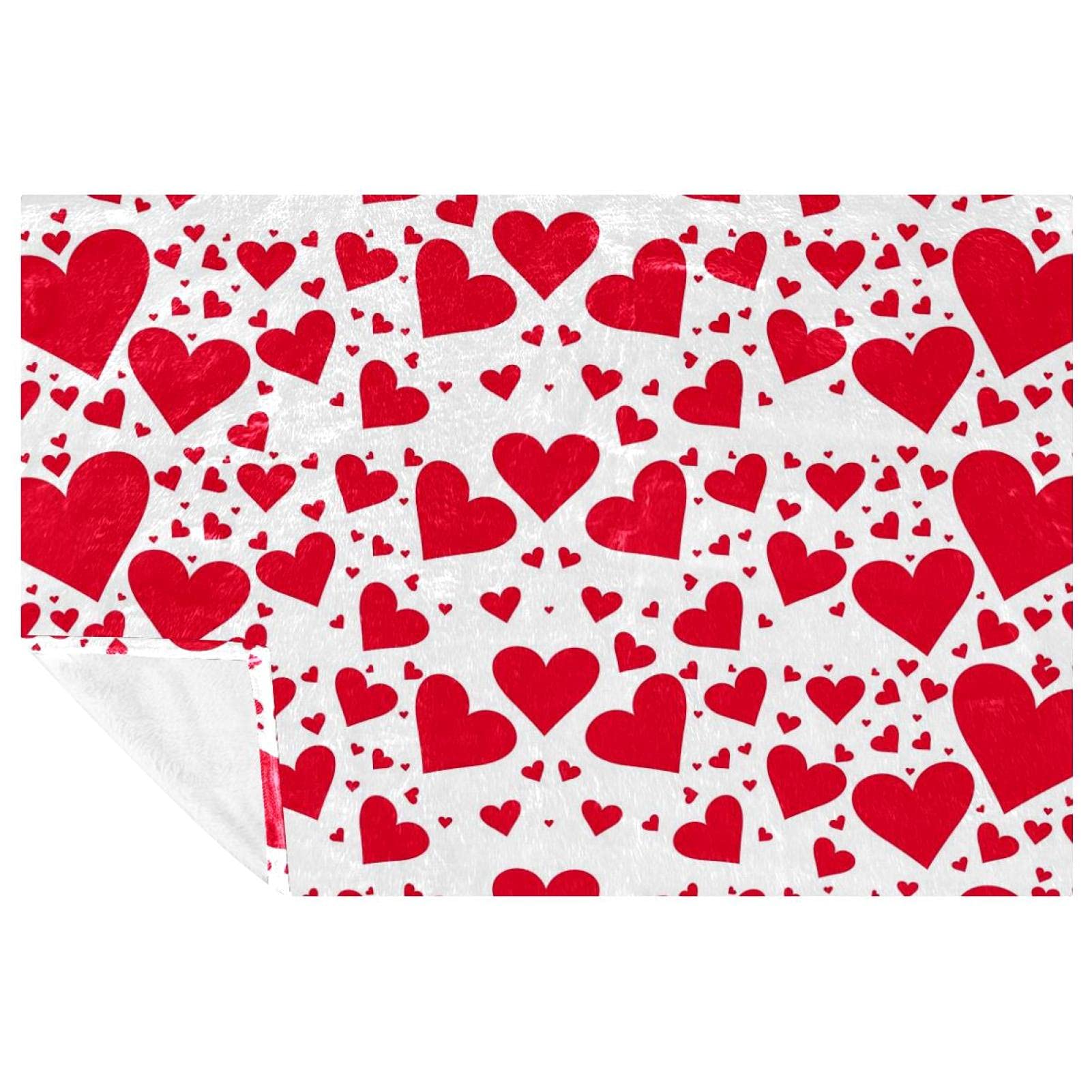 Couverture douce cœurs rouges Happy Day 150x100 cm, cadeau lit et canapé