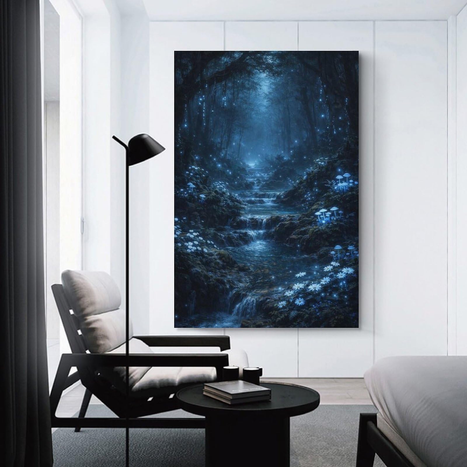 Junmoney Unframe-Style-10 Forest Stream With Fireflies Wall Picture Print, 08X12inch(20X30cm), For Wall Displays, Bedrooms Or Room Updates, Decorative Artwork With Flexible Styling
