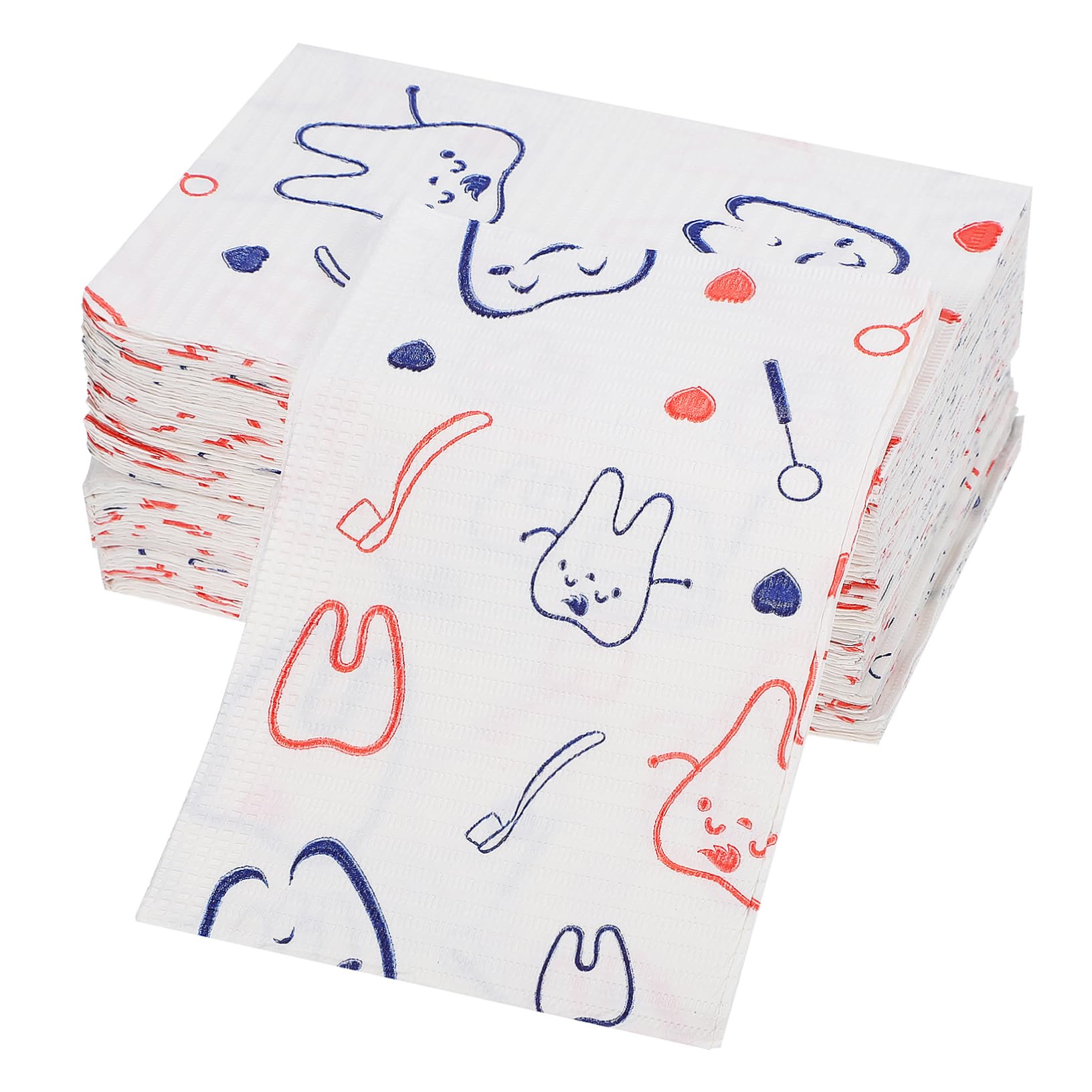 FELTECHELECTR 80Pcs Disposable Bibs with Cute Tooth Pattern Two and One Patient Bibs Towels for Office and Nail Table Cover Supplies
