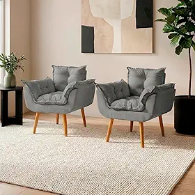 Kit 2 Poltronas Alice Para Sala Decorativas Cadeiras Confortáveis Para Sala De Espera Recepção Consultório Escritório Manicure Pé Castanho - Clique & Decore (Cinza)