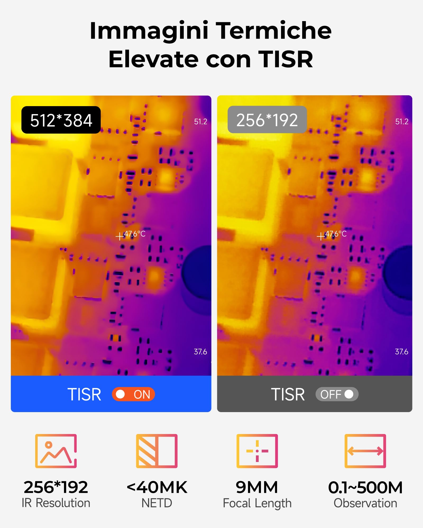 TOPDON TS001 Termocamera Professionale per Android, Messa a Fuoco Manuale, Campo di Osservazione 0,1 a 500m, 512x384 TISR Risoluzione, -20°C a 550°C,Telecamera Termica con Obiettivo Regolabile da 9mm